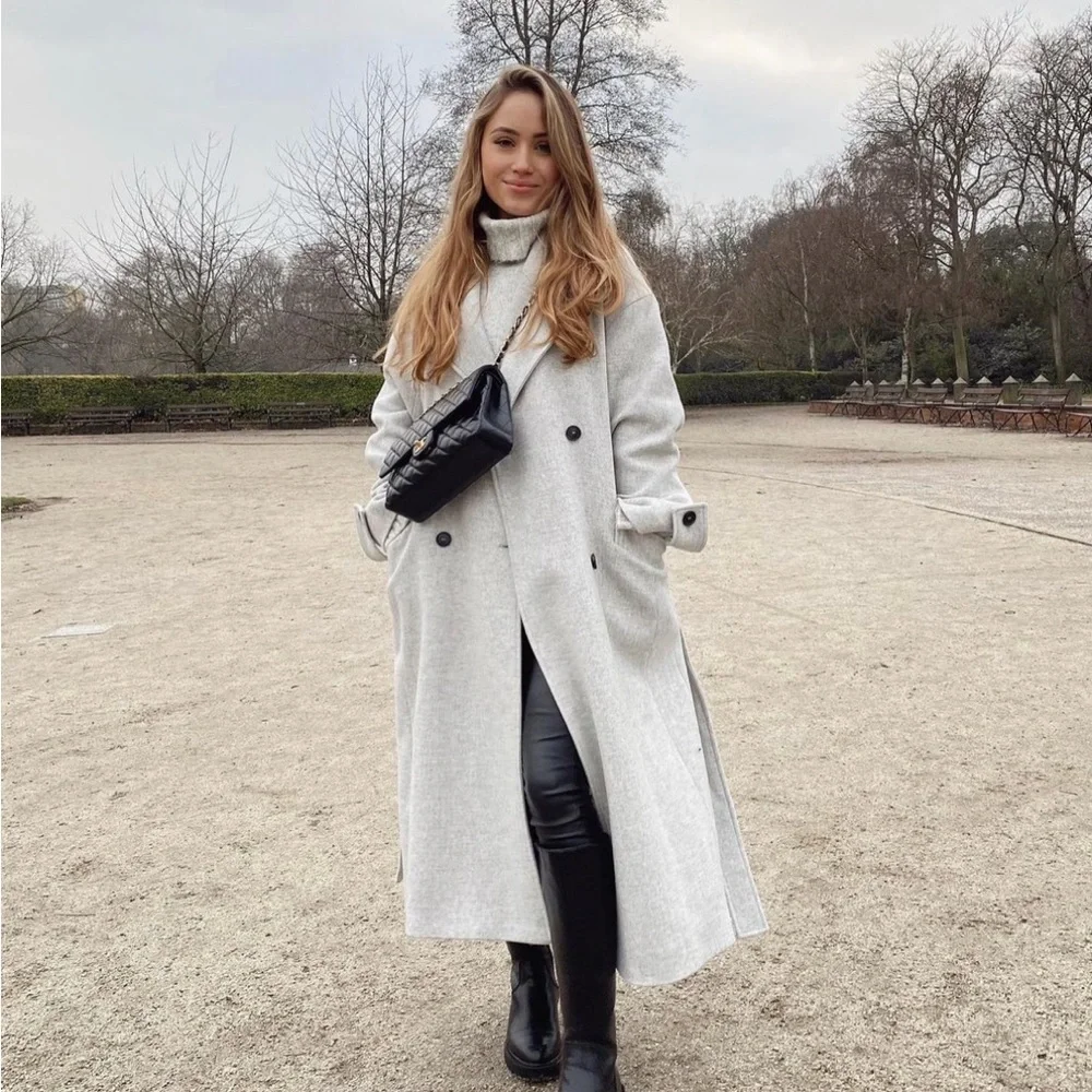 NWT Zara wool blend cream oversized trench style coat. - Picture 3 of 7